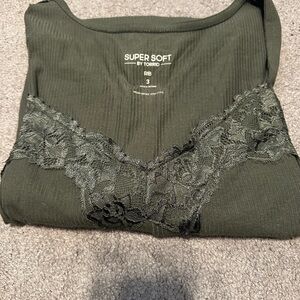 Torrid Olive Ribbed Long sleeve Top with Lace Detail